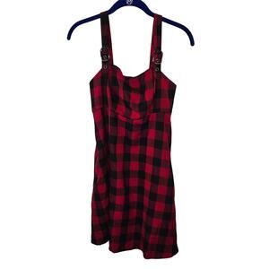 Hot Topic Red Black Buffalo Plaid Buckle Strap Dress Size S/M
